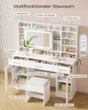BBG Schminktisch mit LED-Spiegel, Hocker, Steckdosen und USB, Weiß Bild 3