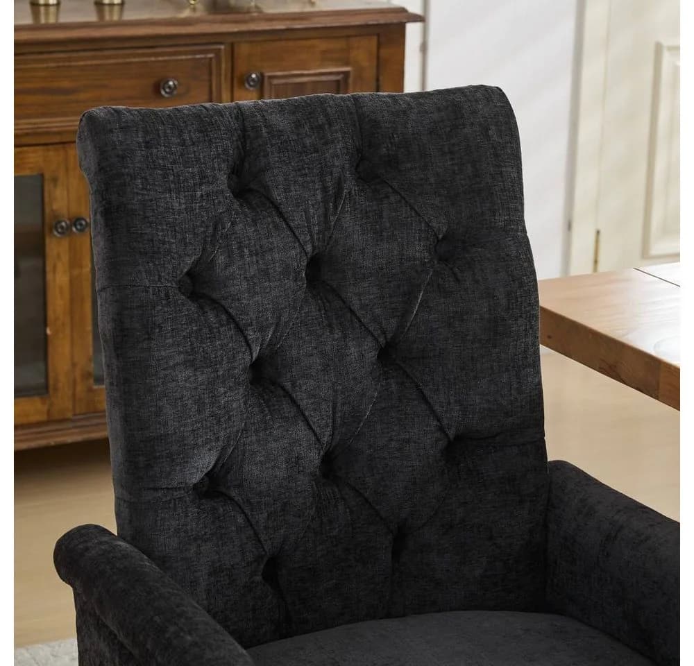 BBG Polsterstuhl Esszimmerstuhl mit Armlehnen Schwarz Chenille Massivholz - Bild 4