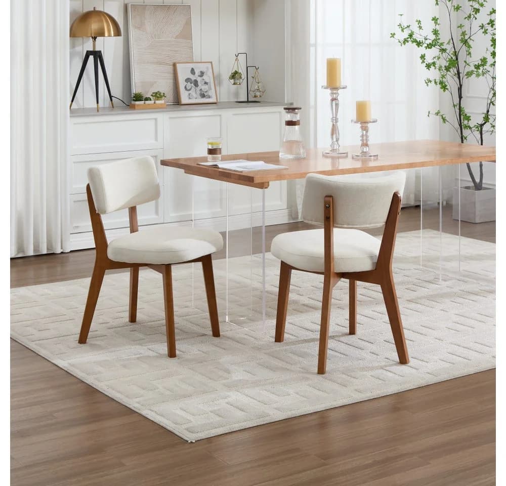BBG Esszimmerstuhl 2er Set Mid-Century Massivholz Beige