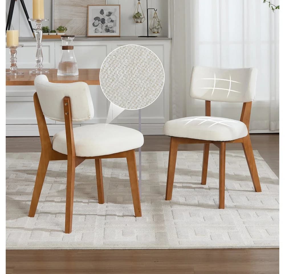BBG Esszimmerstuhl 2er Set Mid-Century Massivholz Beige - Bild 2