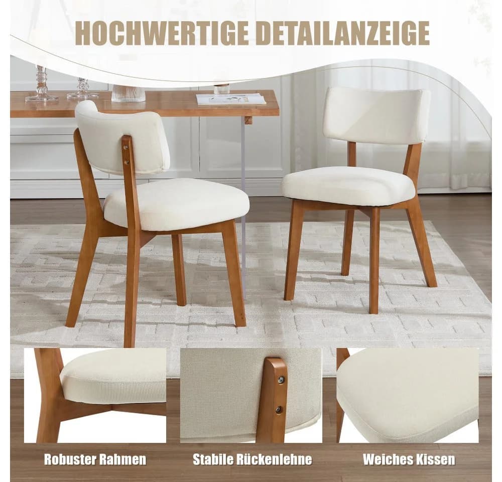 BBG Esszimmerstuhl 2er Set Mid-Century Massivholz Beige - Bild 5