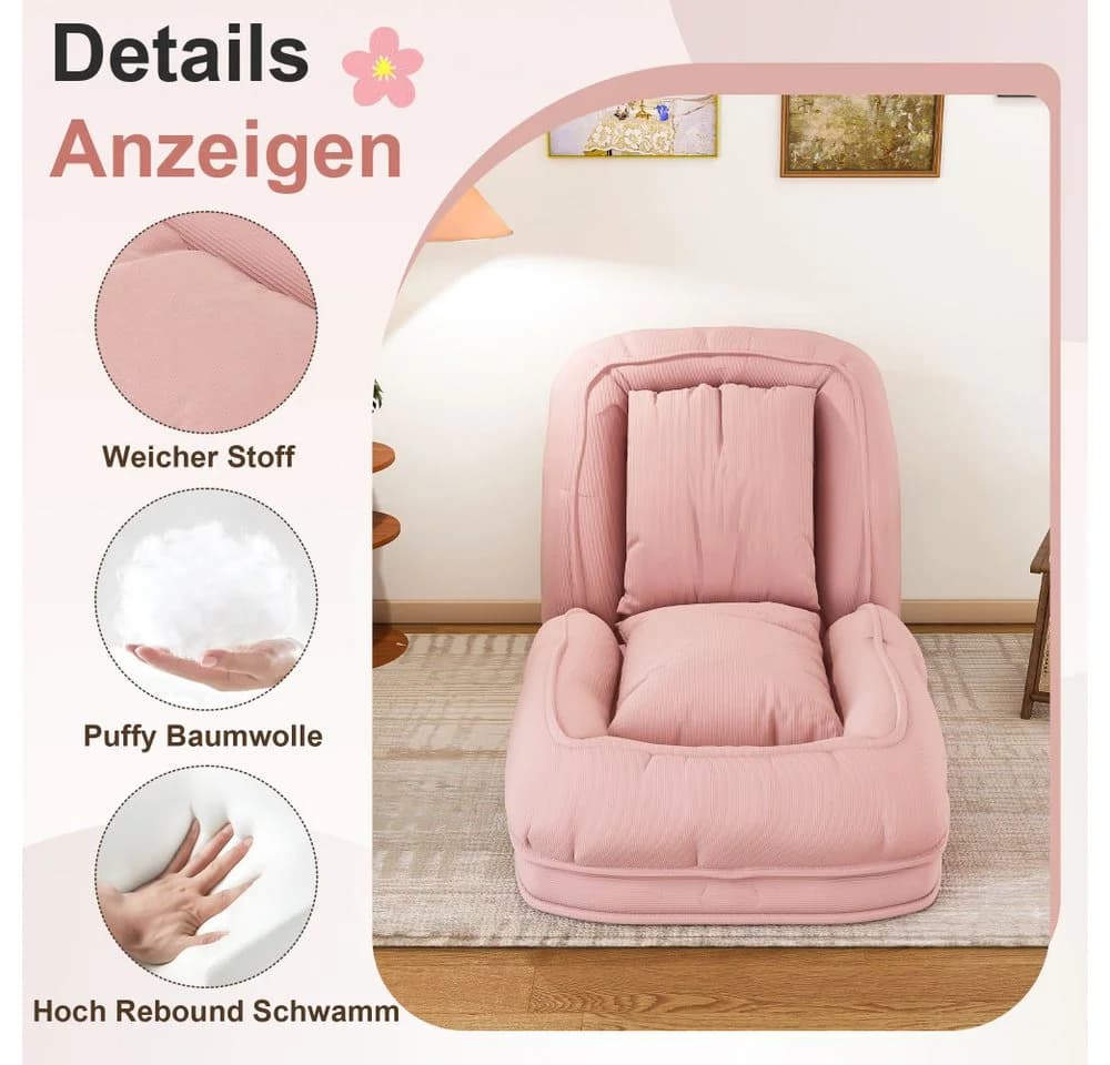 BBG Klappbett Rosa 5-fach verstellbar Cordstoff - Bild 4
