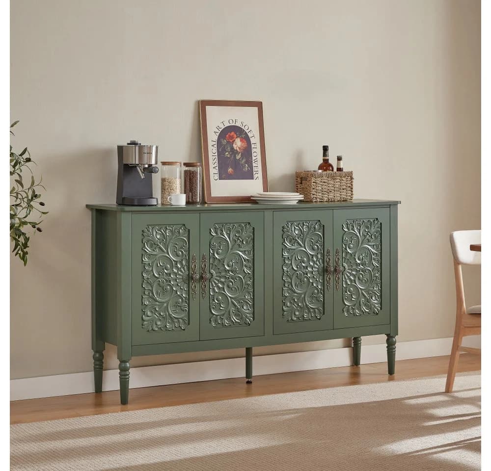 BBG Sideboard Vintage Relief-Schnitzdekor Dunkelgrün