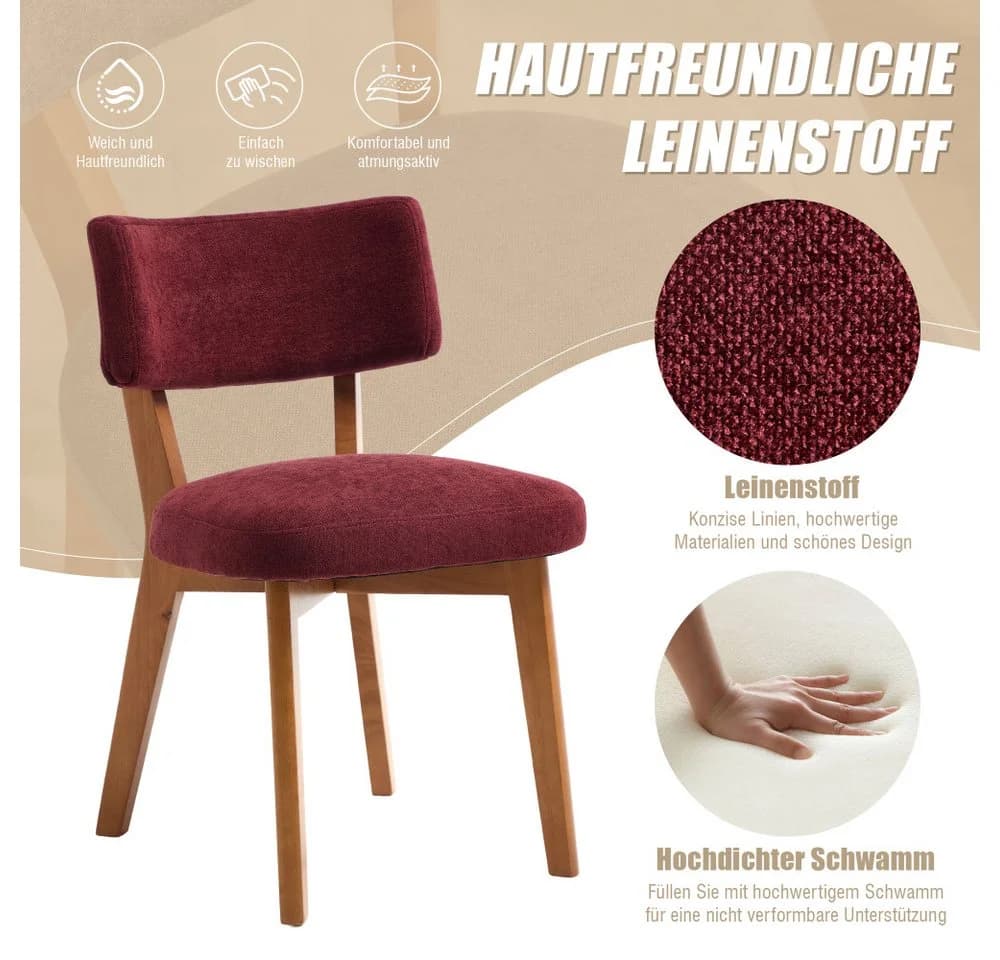 BBWL Esszimmerstuhl 2er Set Leinen Polster Massivholz Mid Century - Bild 4