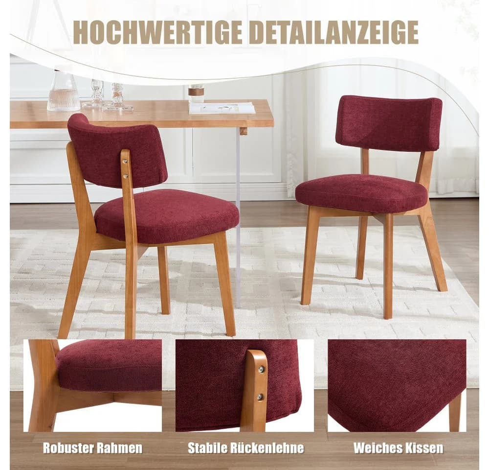 BBWL Esszimmerstuhl 2er Set Leinen Polster Massivholz Mid Century - Bild 5