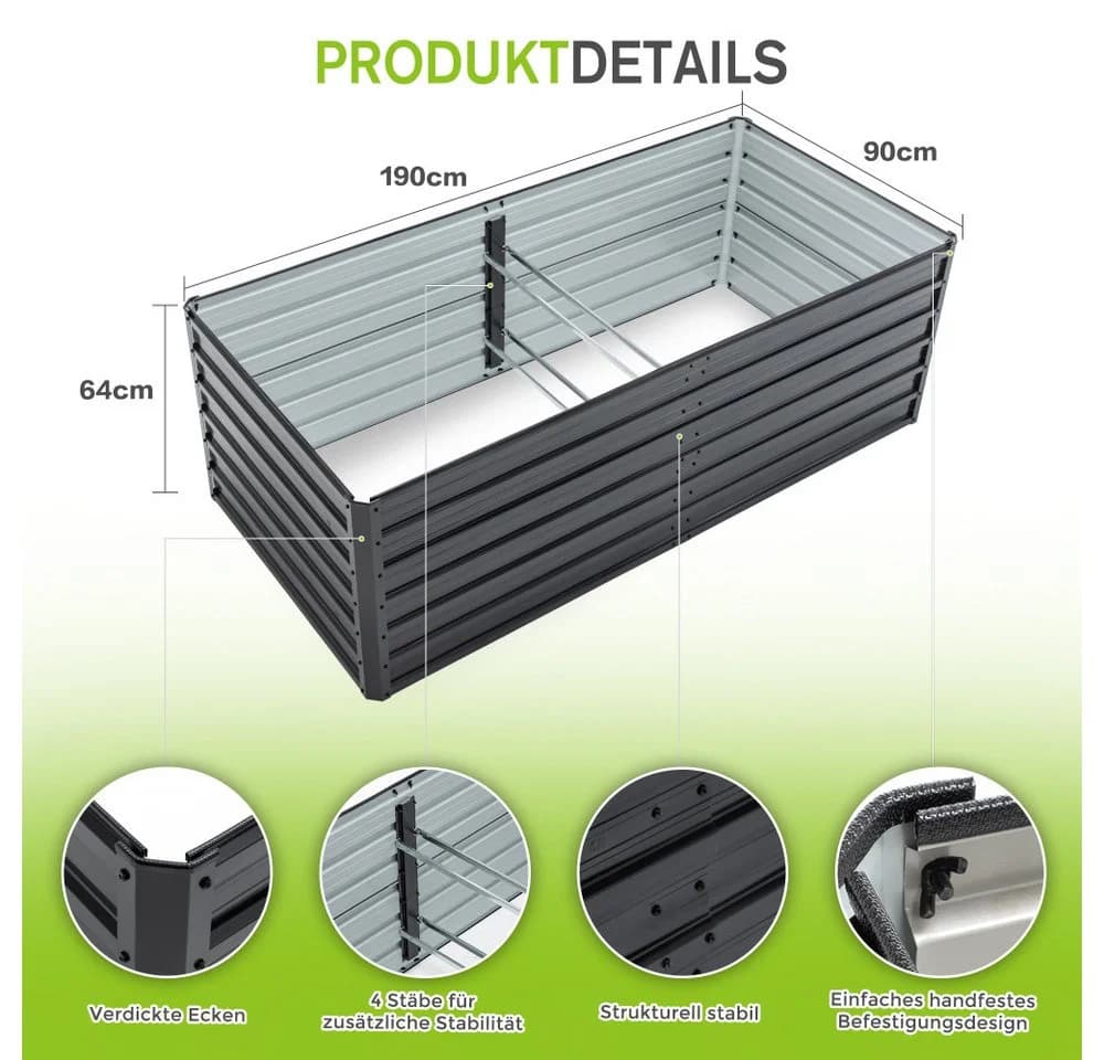 BBWL Hochbeet 2er Set Metall Wetterfest Holzoptik - Bild 3