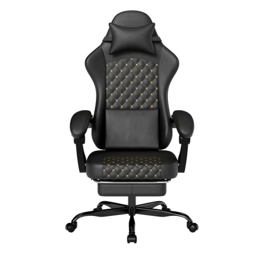 BBWL Gaming-Stuhl PVC Leder Ergonomisch mit Fußstütze Schwarz