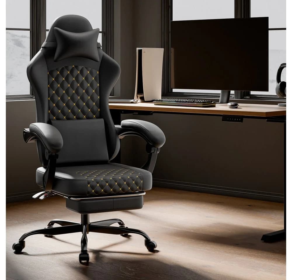 BBWL Gaming-Stuhl PVC Leder Ergonomisch mit Fußstütze Schwarz - Bild 2