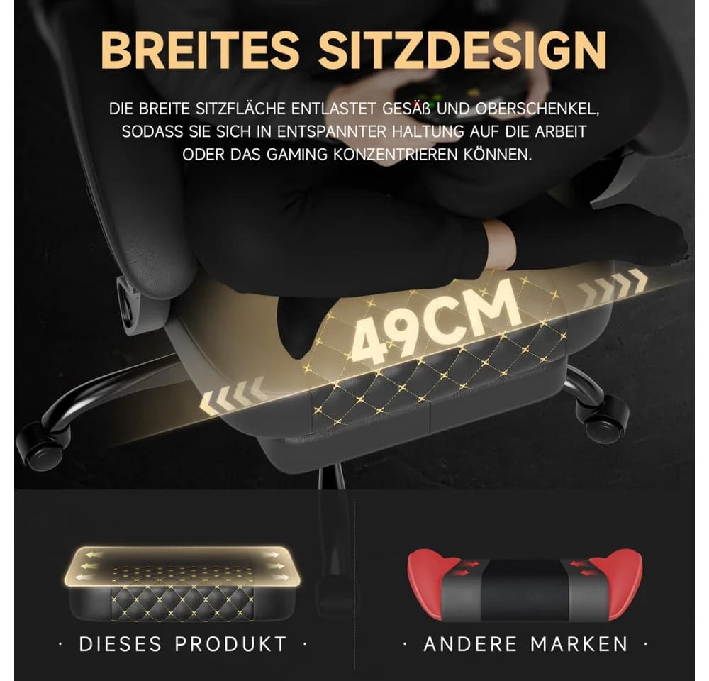 BBWL Gaming-Stuhl PVC Leder Ergonomisch mit Fußstütze Schwarz - Bild 4