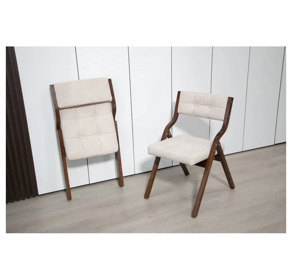 BBWL Klappstuhl mit Polster 2er Set Beige Samt Holz - Bild 2