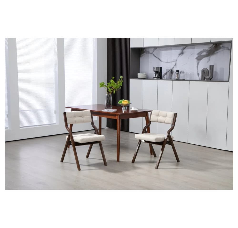 BBWL Klappstuhl mit Polster 2er Set Beige Samt Holz - Bild 3