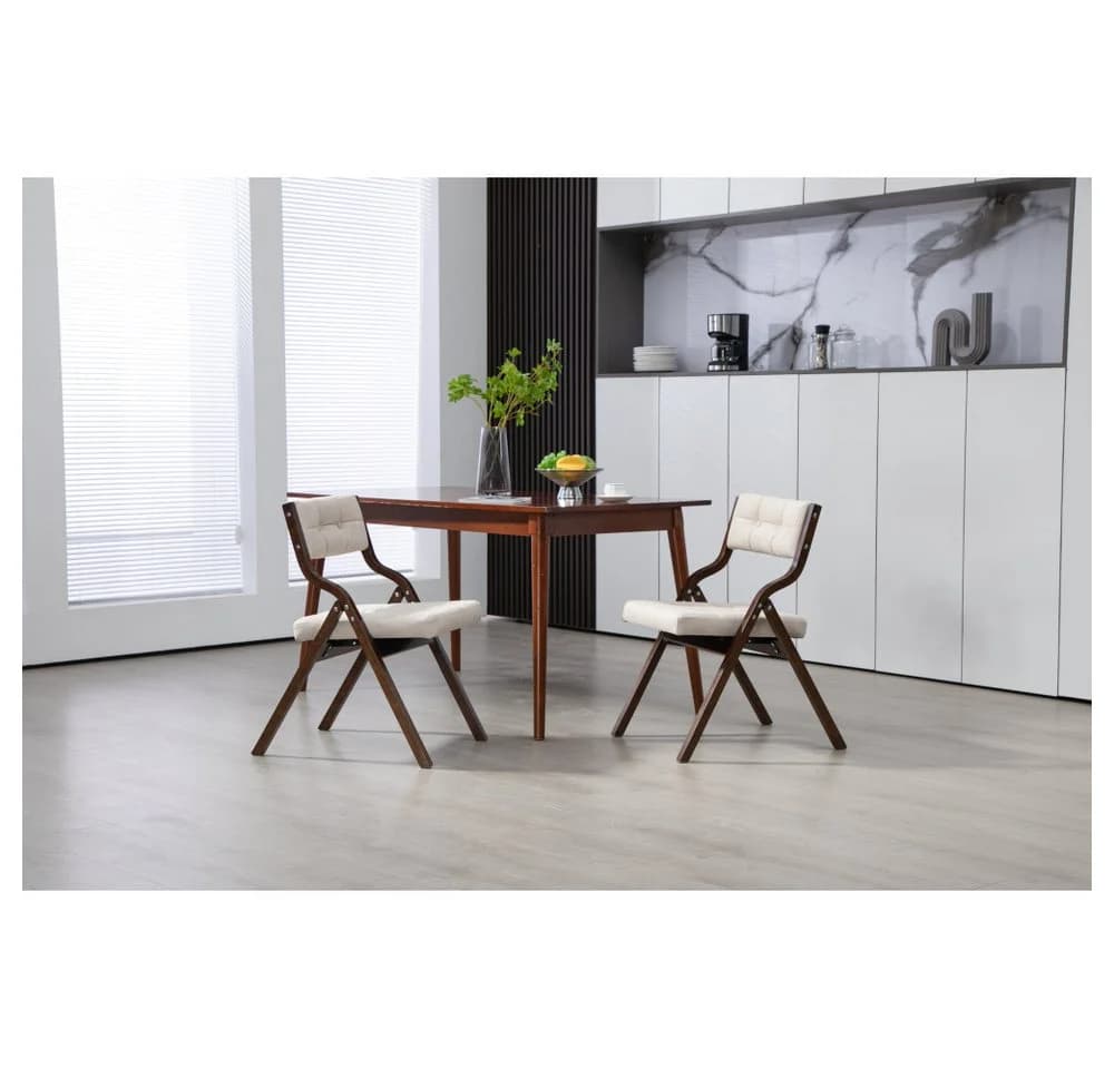 BBWL Klappstuhl mit Polster 2er Set Beige Samt Holz - Bild 4