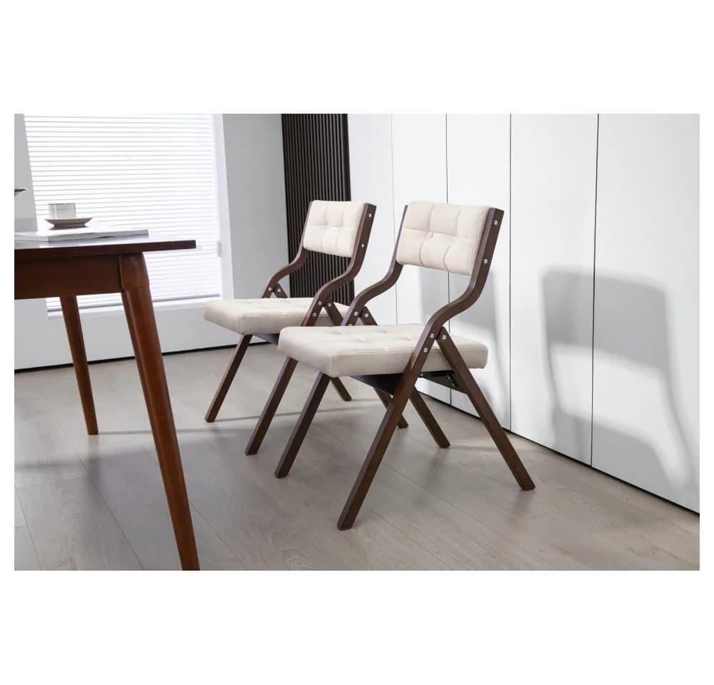 BBWL Klappstuhl mit Polster 2er Set Beige Samt Holz - Bild 5