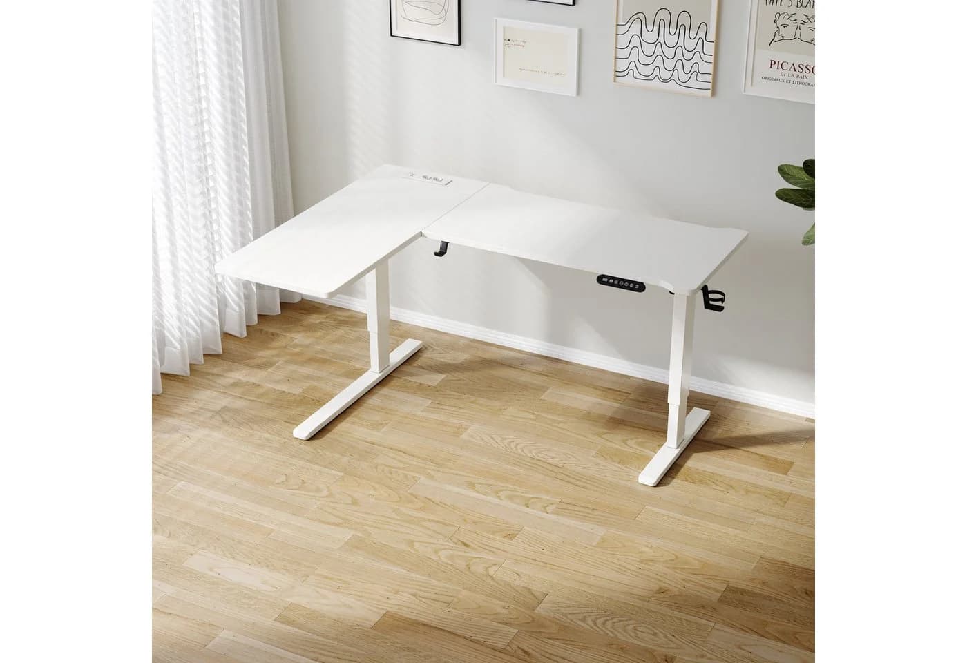 BBWL Elektrischer höhenverstellbarer Schreibtisch Weiß mit USB & Steckdosen - Bild 3