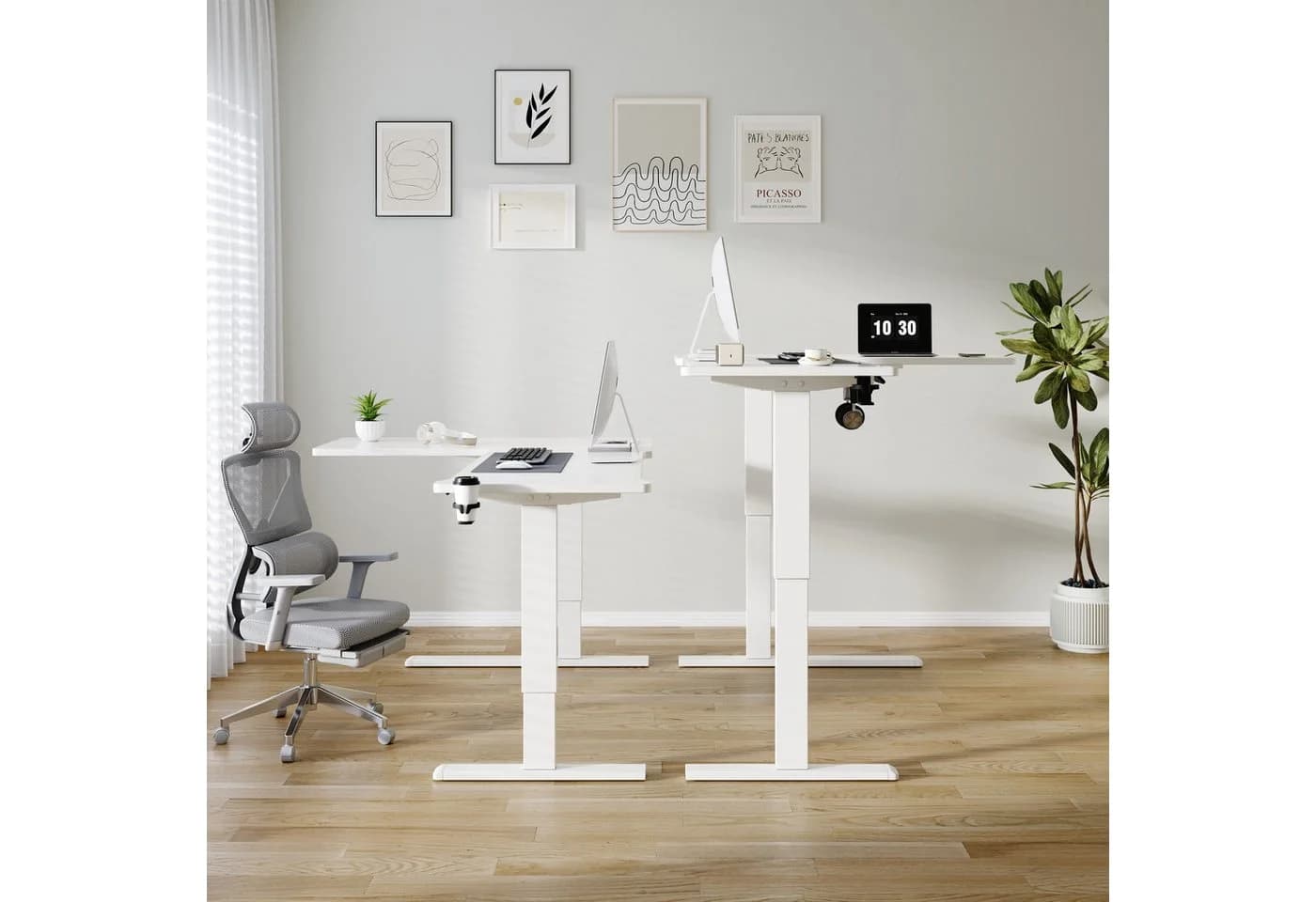 BBWL Elektrischer höhenverstellbarer Schreibtisch Weiß mit USB & Steckdosen - Bild 4