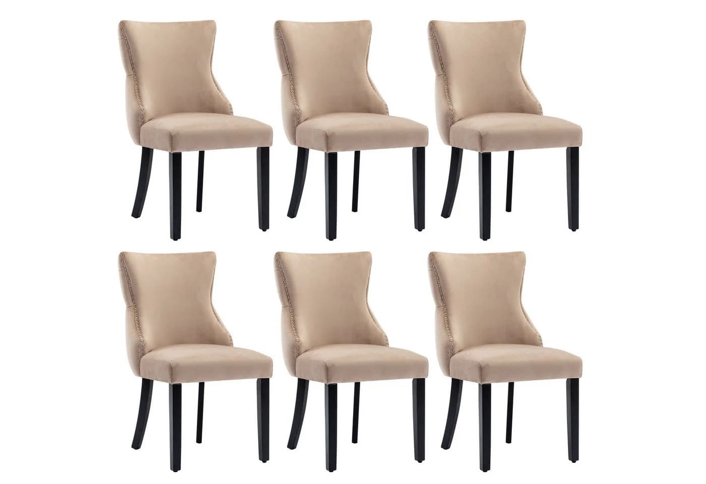 OKWISH Samt Esszimmerstuhl 6er Set Beige Massivholz - Bild 2