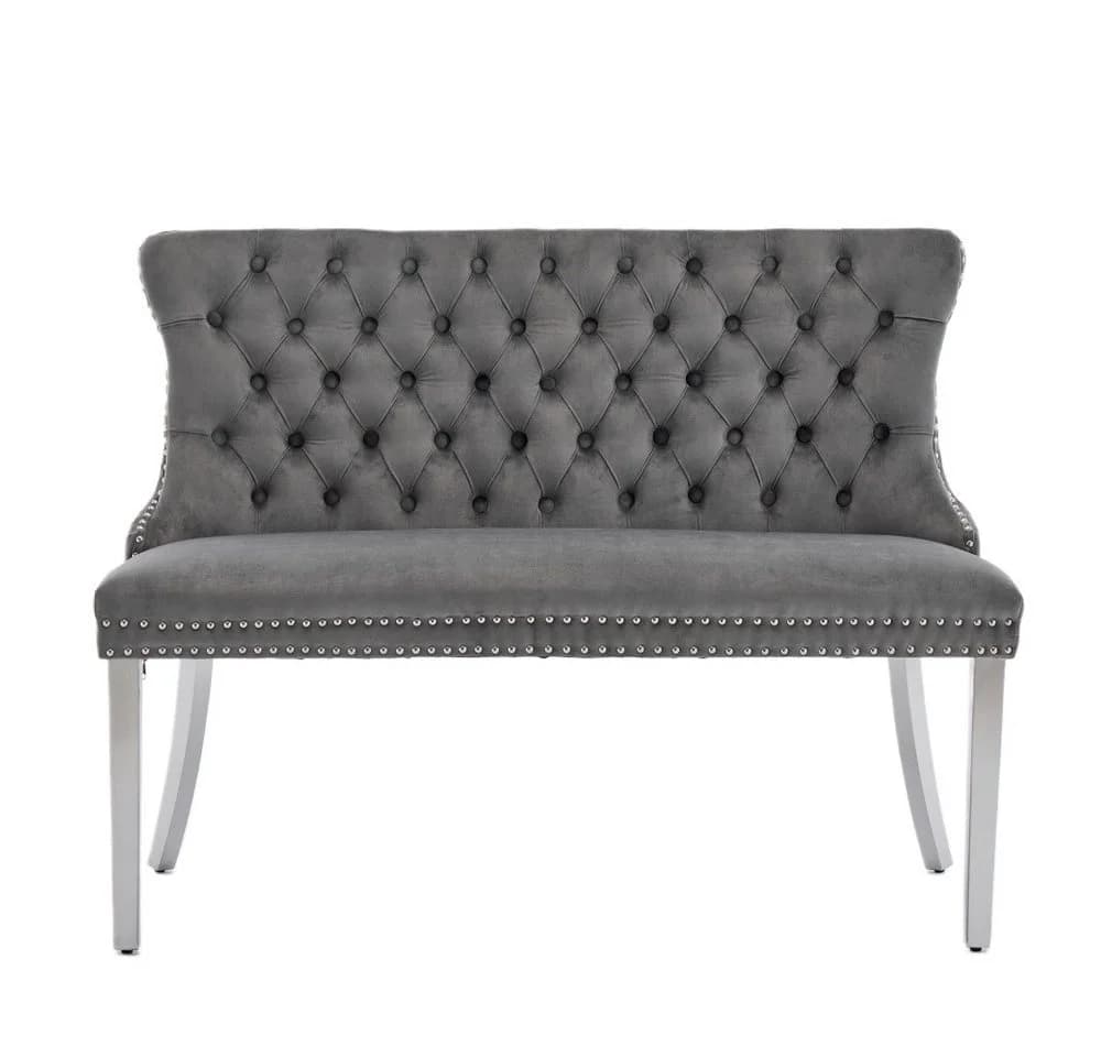BBWL Polsterbank 2-Sitzer Grau Samt Wing Back Mid-Century