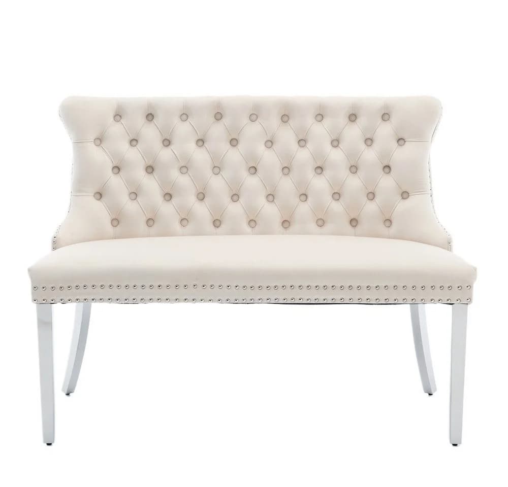 BBWL Polsterbank 2-Sitzer Beige Silber Samt Wing Back