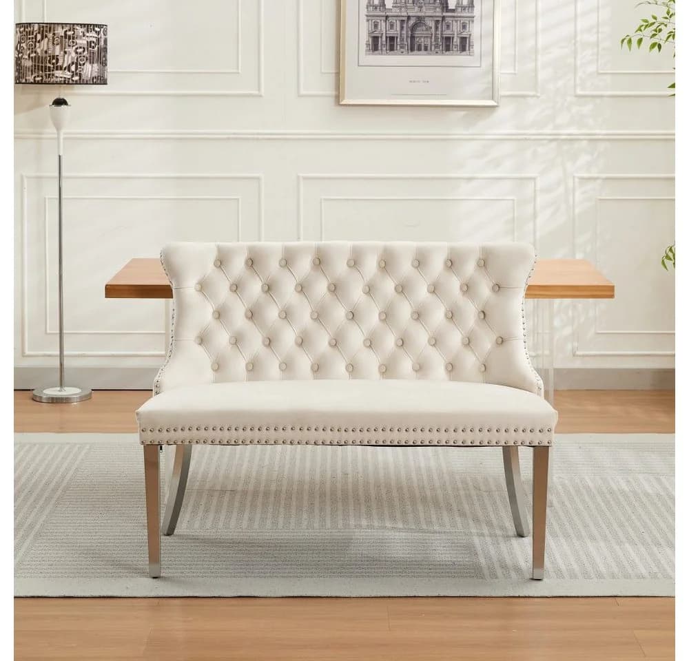 BBWL Polsterbank 2-Sitzer Beige Silber Samt Wing Back - Bild 2