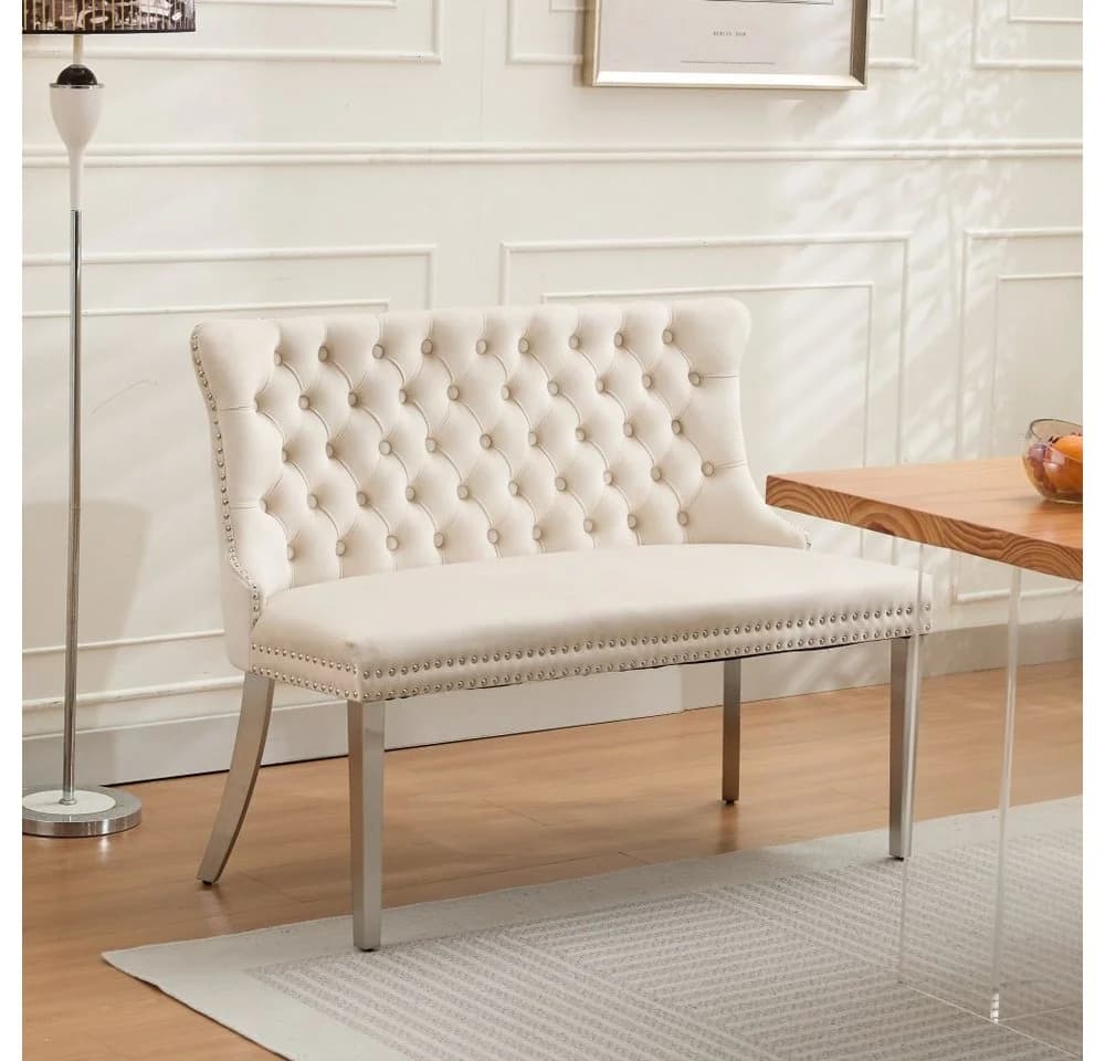 BBWL Polsterbank 2-Sitzer Beige Silber Samt Wing Back - Bild 3