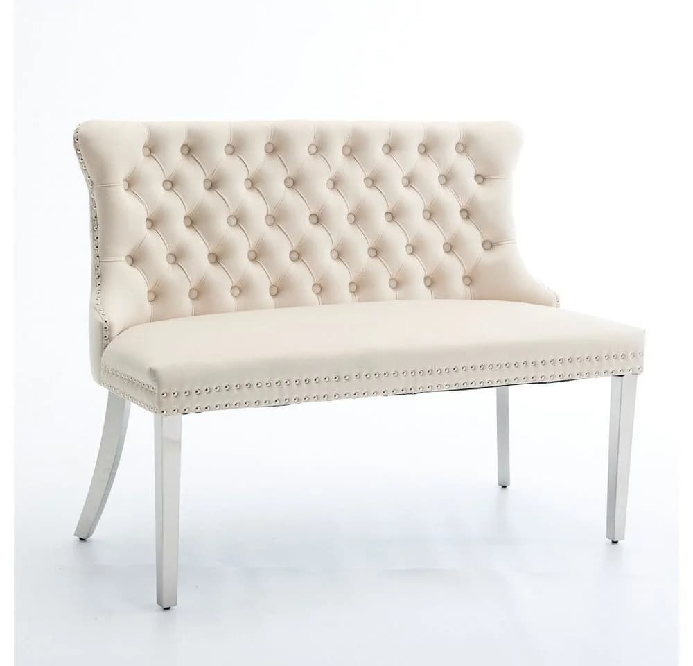 BBWL Polsterbank 2-Sitzer Beige Silber Samt Wing Back - Bild 4