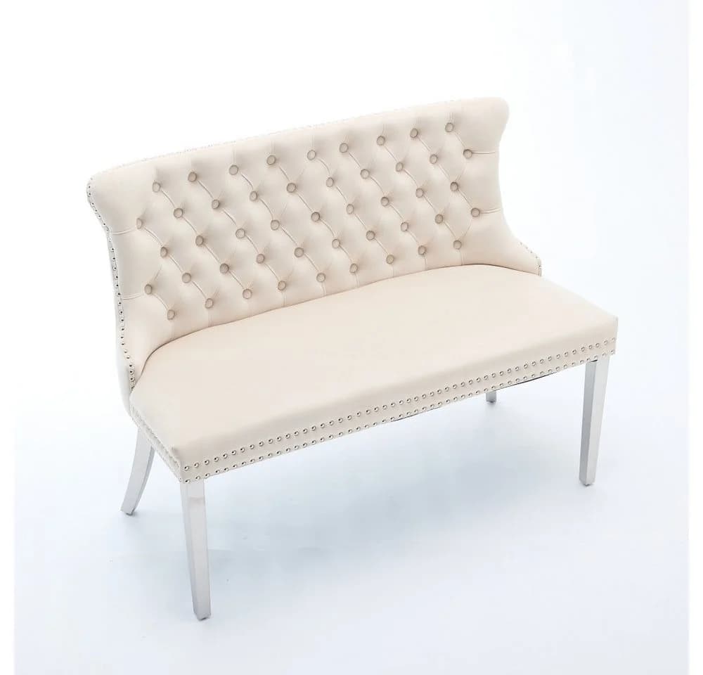 BBWL Polsterbank 2-Sitzer Beige Silber Samt Wing Back - Bild 5