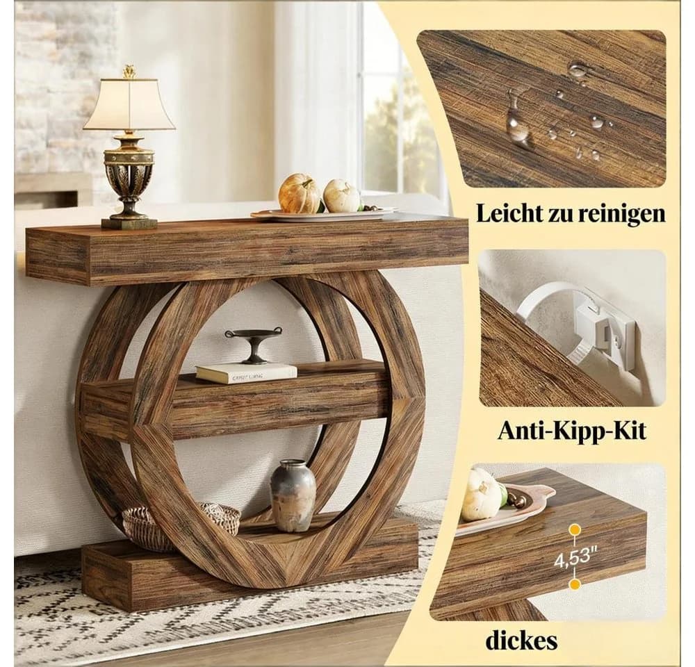 BBWL Konsolentisch Landhausstil Braun mit 3 Regalen