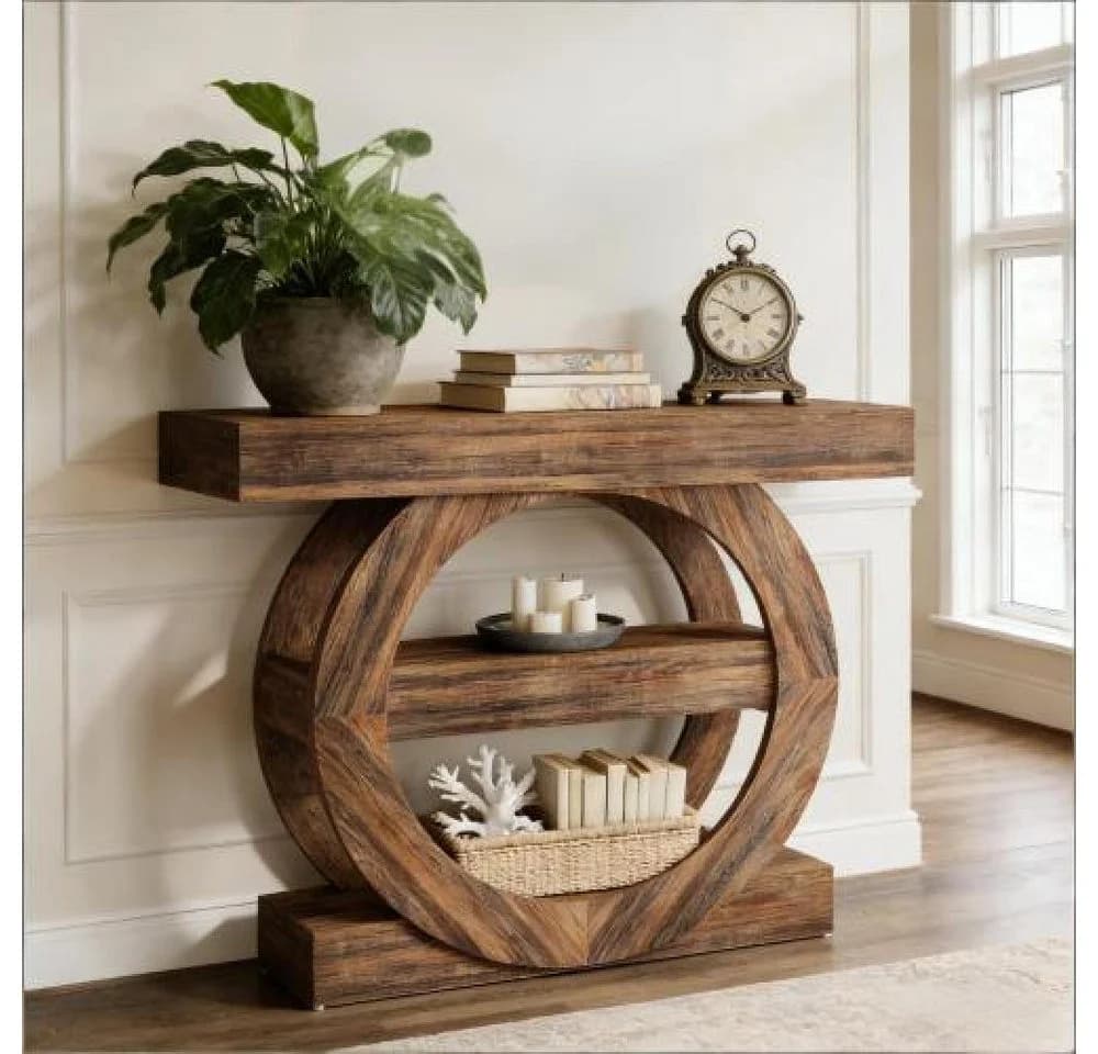 BBWL Konsolentisch Landhausstil Braun mit 3 Regalen - Bild 2