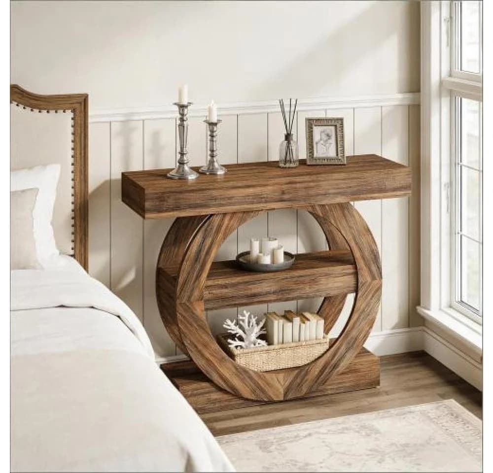 BBWL Konsolentisch Landhausstil Braun mit 3 Regalen - Bild 3