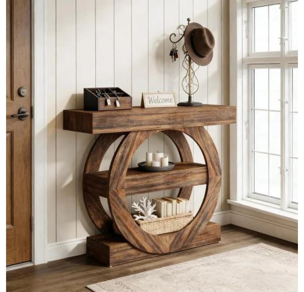 BBWL Konsolentisch Landhausstil Braun mit 3 Regalen - Bild 4