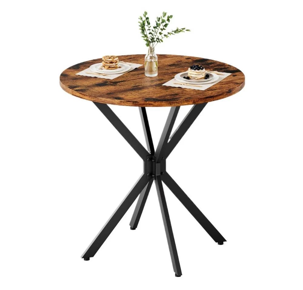 BBWL Runder Esstisch Industrialstil 80 cm Braun/Schwarz