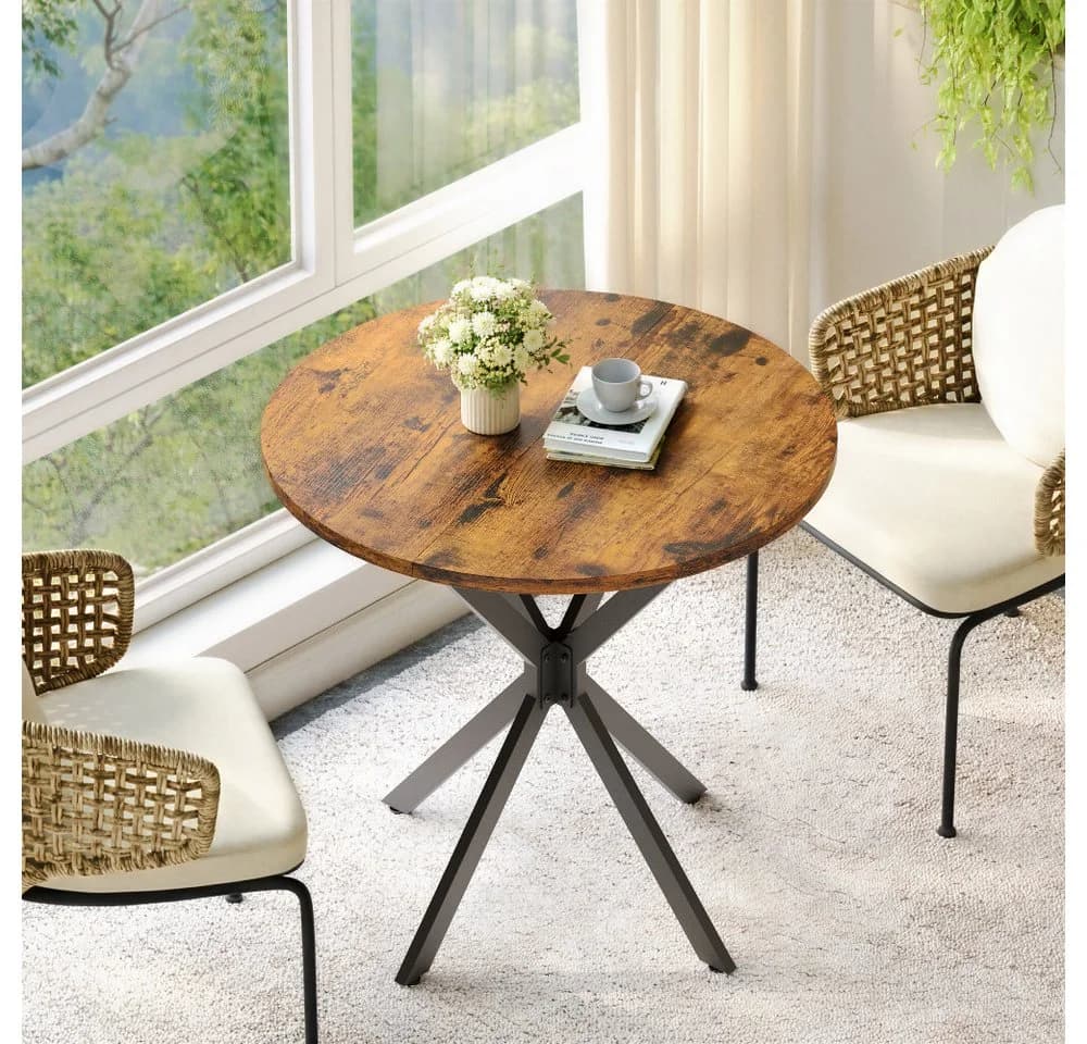 BBWL Runder Esstisch Industrialstil 80 cm Braun/Schwarz - Bild 2