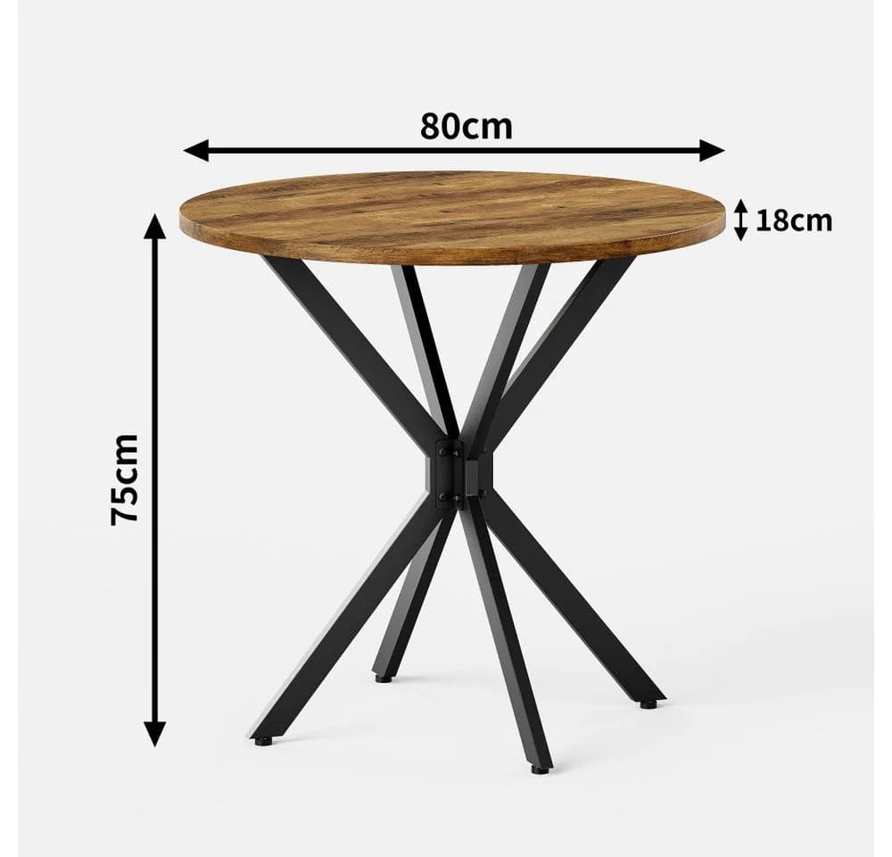 BBWL Runder Esstisch Industrialstil 80 cm Schwarz/Braun - Bild 3