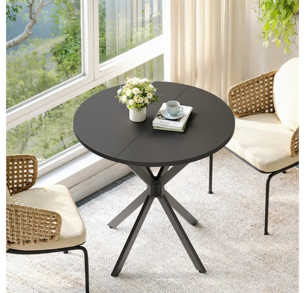 BBWL Runder Esstisch Industrialstil Ø80 cm mit X-Füßen Schwarz - Bild 2