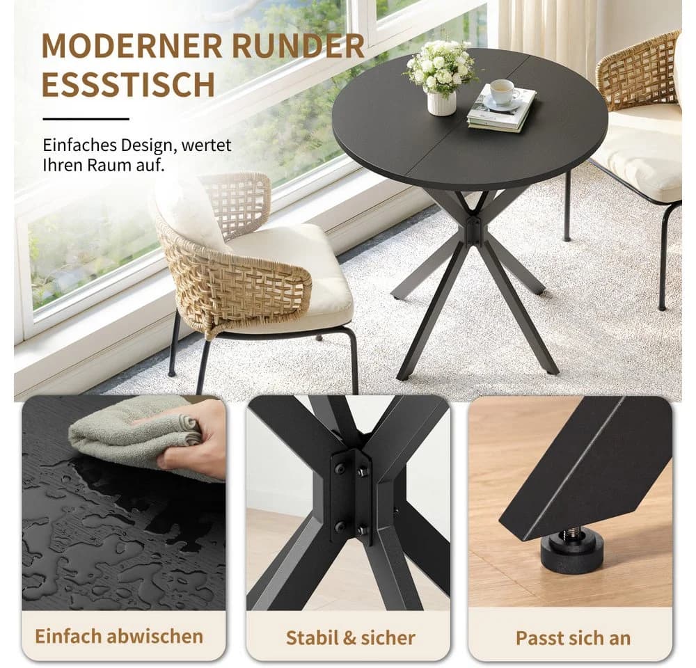 BBWL Runder Esstisch Industrialstil Ø80 cm mit X-Füßen Schwarz - Bild 5