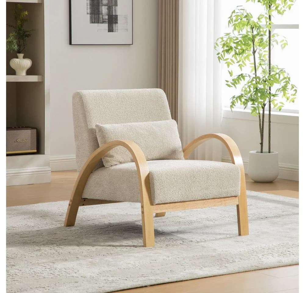 BBWL Skandinavischer Sessel Chenille massiv Holzgestell Beige - Bild 2