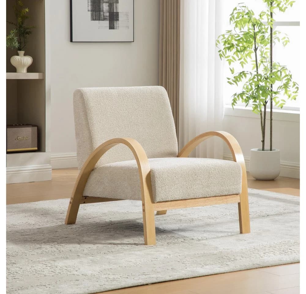 BBWL Skandinavischer Sessel Chenille massiv Holzgestell Beige - Bild 3