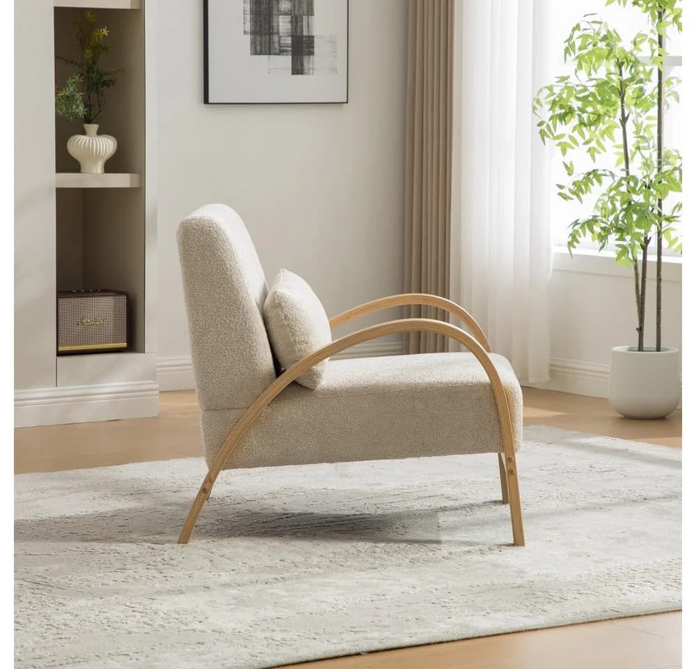BBWL Skandinavischer Sessel Chenille massiv Holzgestell Beige - Bild 4