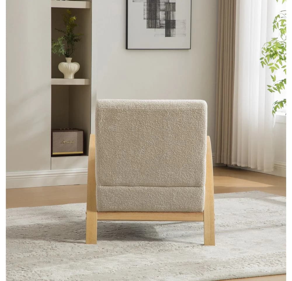 BBWL Skandinavischer Sessel Chenille massiv Holzgestell Beige - Bild 5