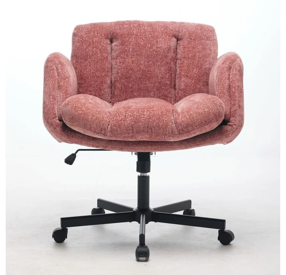 BBWL Chenille Drehstuhl Rosa mit Klapparmlehnen & Höhenverstellung