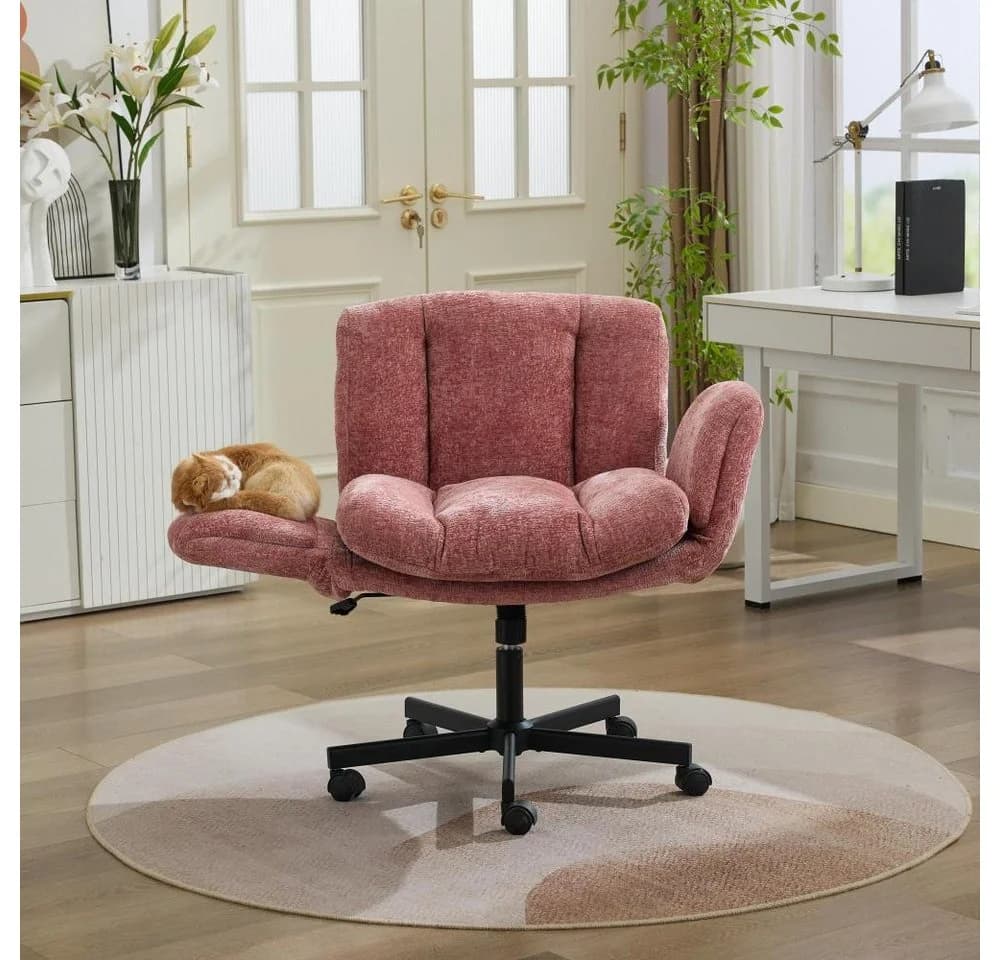BBWL Chenille Drehstuhl Rosa mit Klapparmlehnen & Höhenverstellung - Bild 2