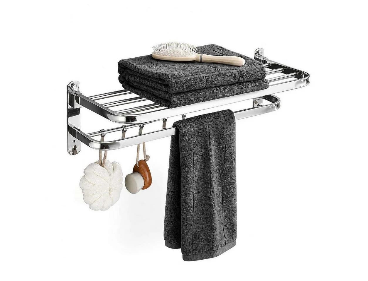 BBG Handtuchhalter 58 cm Edelstahl 2-stufig klappbar mit Haken