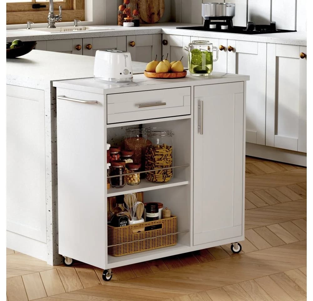 BBWL Küchenwagen Weiß mit Schublade, Schrank & Rollen - Bild 3