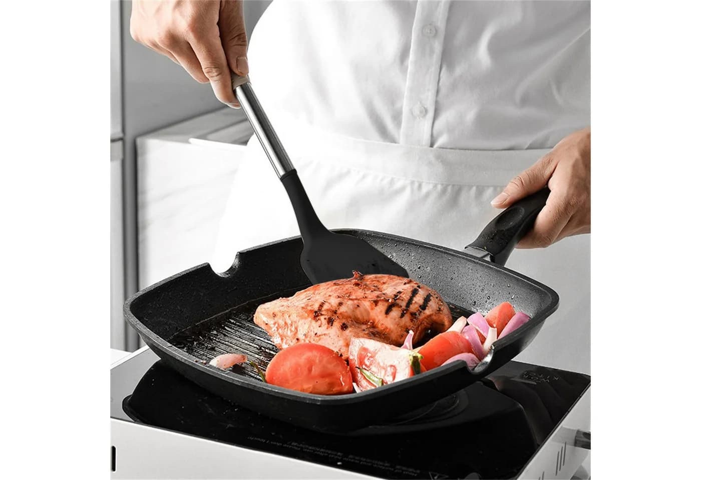 OKWISH Kochbesteck-Set 12-tlg. Silikon & Edelstahl Schwarz - Bild 3