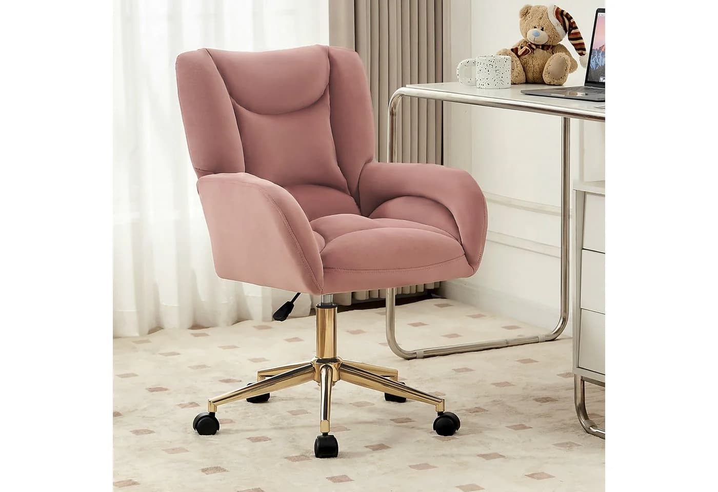 OKWISH Velvet Drehstuhl Rosa Gold Höhenverstellbar - Bild 2