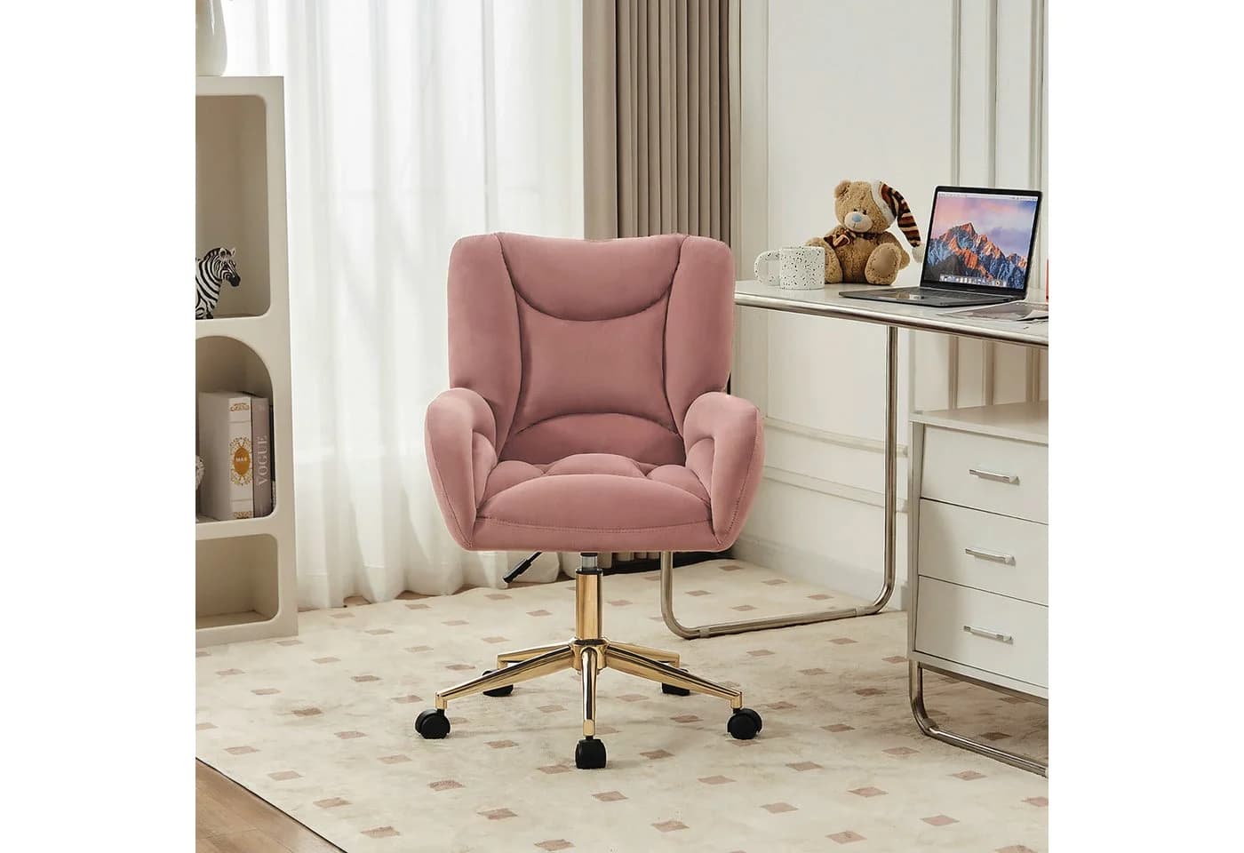 OKWISH Velvet Drehstuhl Rosa Gold Höhenverstellbar - Bild 3