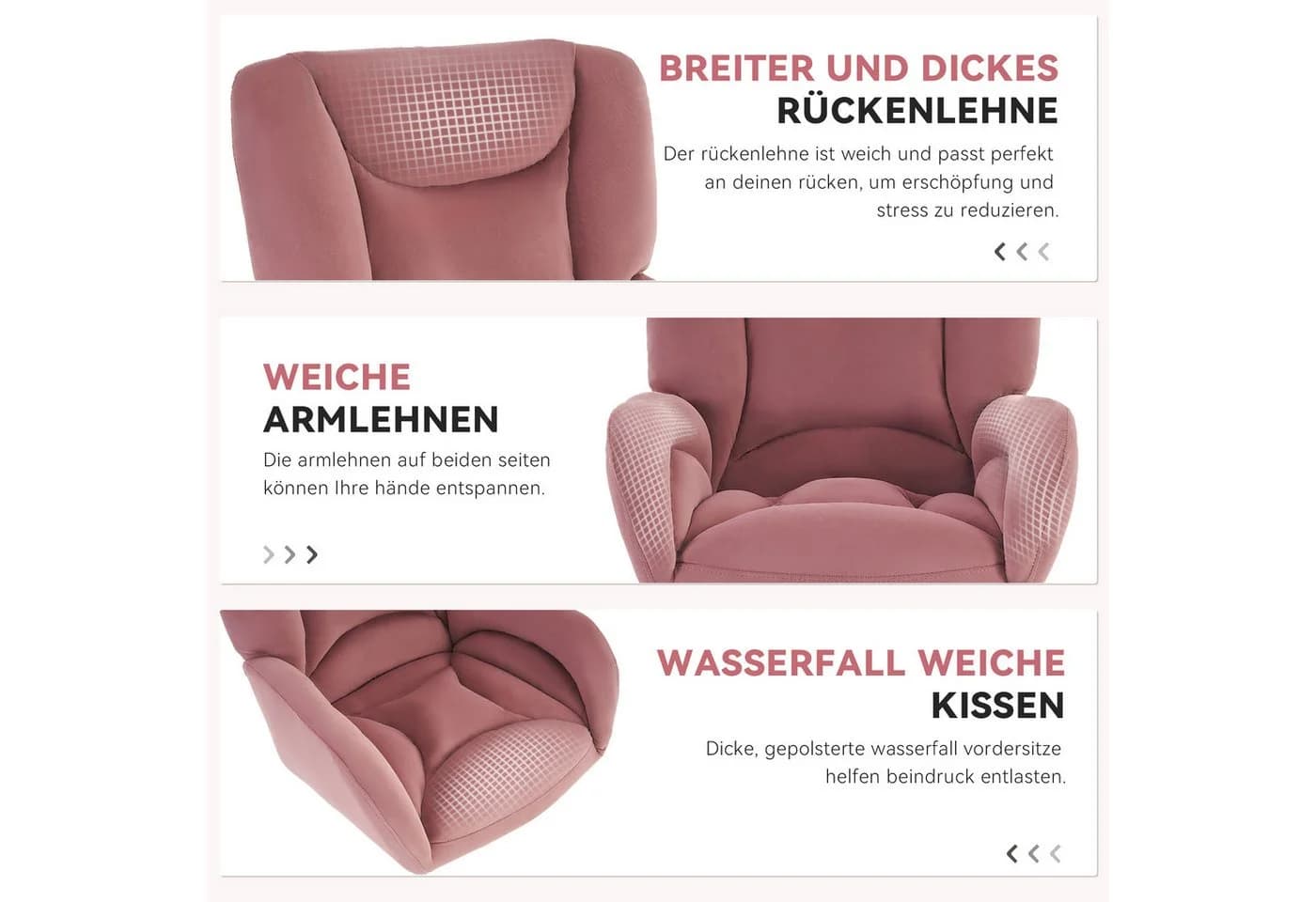 OKWISH Velvet Drehstuhl Rosa Gold Höhenverstellbar - Bild 4