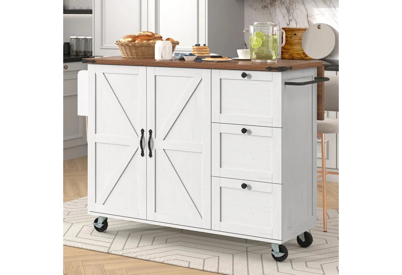 MODFU Küchenwagen mit klappbarer Arbeitsplatte und Stauraum Beige