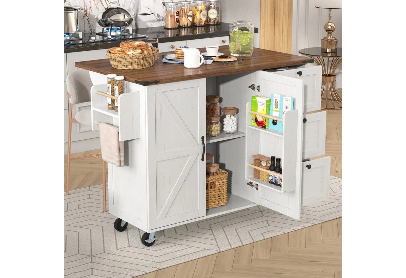 MODFU Küchenwagen mit klappbarer Arbeitsplatte und Stauraum Beige - Bild 2
