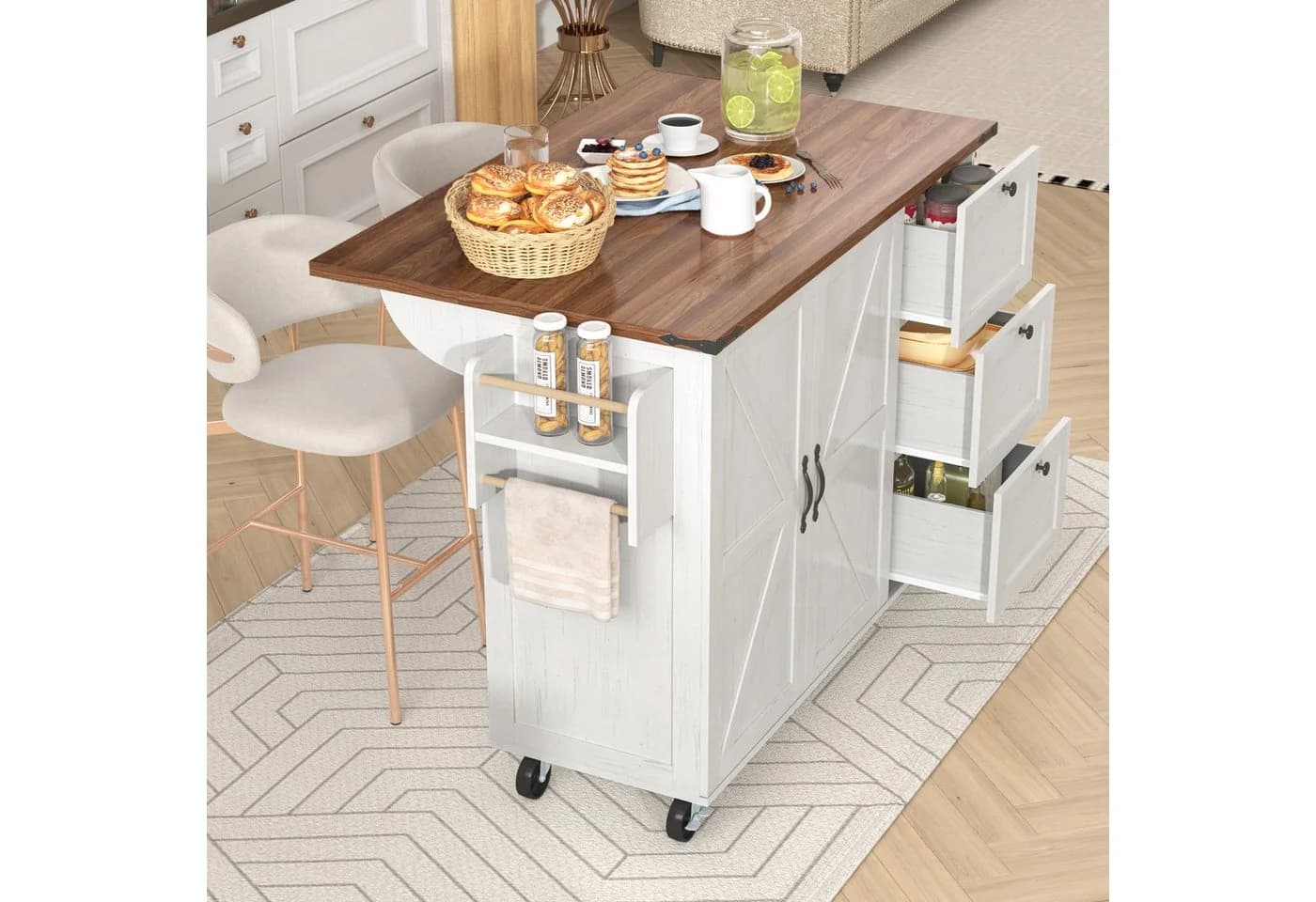 MODFU Küchenwagen mit klappbarer Arbeitsplatte und Stauraum Beige - Bild 4
